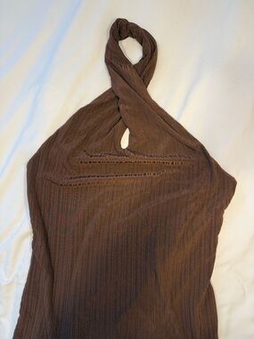 Brown Ribbed Halter Top